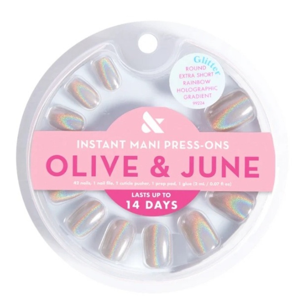 Olive & June Mani – Rainbow Holographic Gradient-Ex-Short Round Press-On Nails